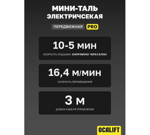 Мини таль передвижная OCALIFT PRO PA-1200 600/1200кг 12м 220в 2,06 кВт