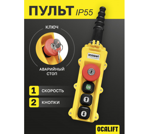 Пульт управления 2 кнопки, 1 скорость, стоп, ключ, старт, IP55 TNHA1-61Y