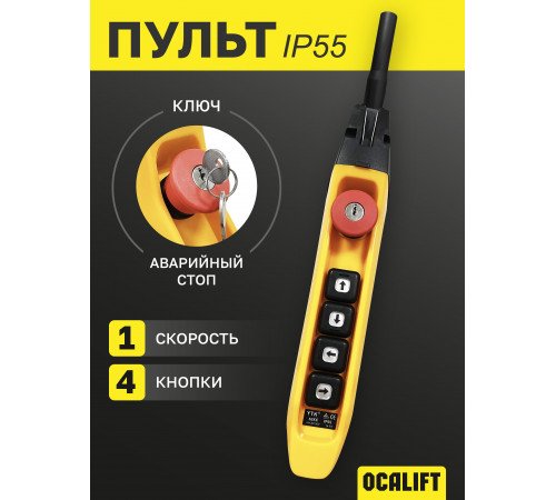 Пульт управления 4 кнопки М5, 1 скорость, стоп, ключ, IP55 TNHA1-62FY