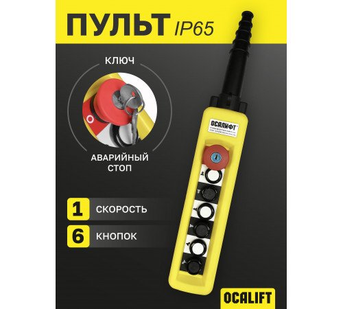 Пульт управления 6 кнопок 1 скорость, стоп, ключ, для кран балки, IP65 XАC-A6713Y